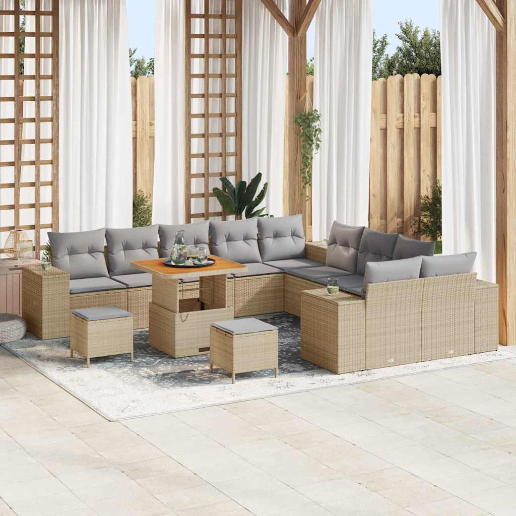 vidaXL Tuinbank Set met kussen 13 pcs Zwart poly rattan