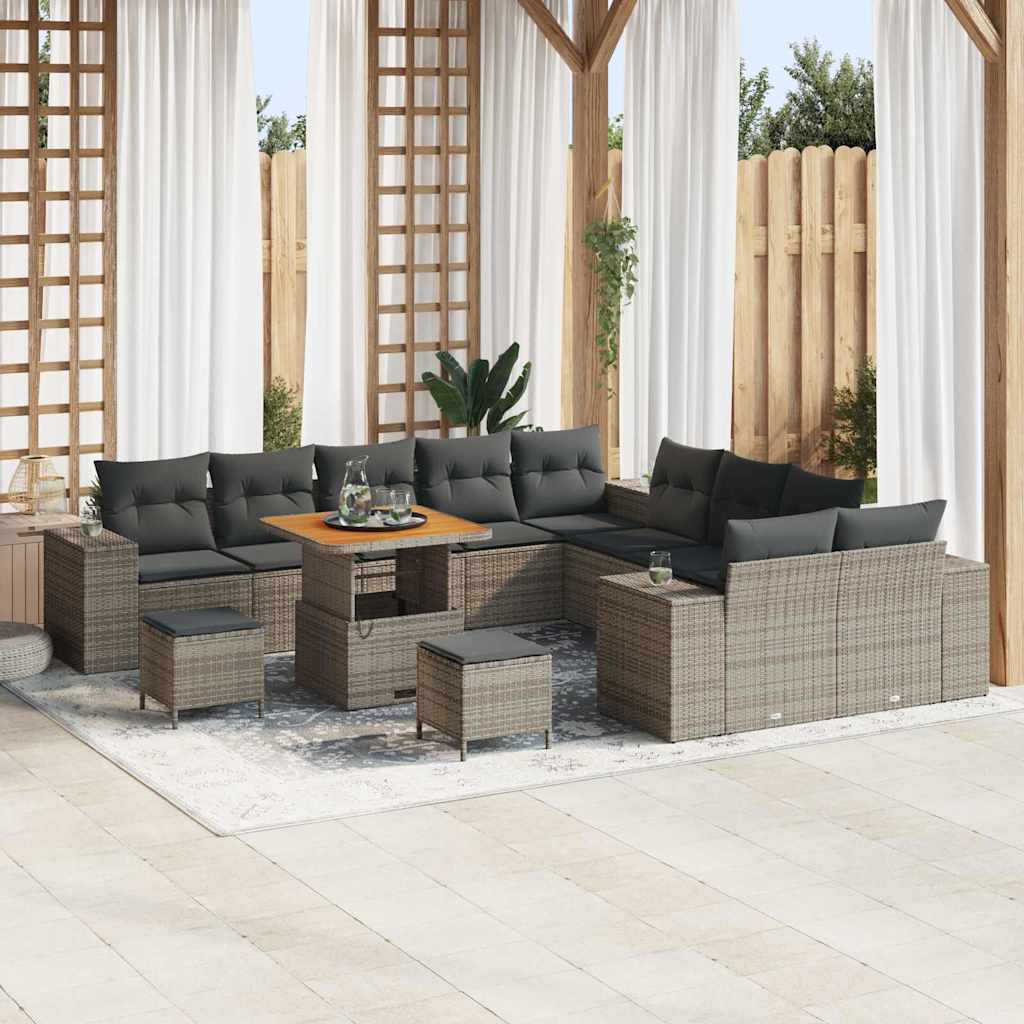 vidaXL Tuinbank Set met kussen 13 pcs Zwart poly rattan