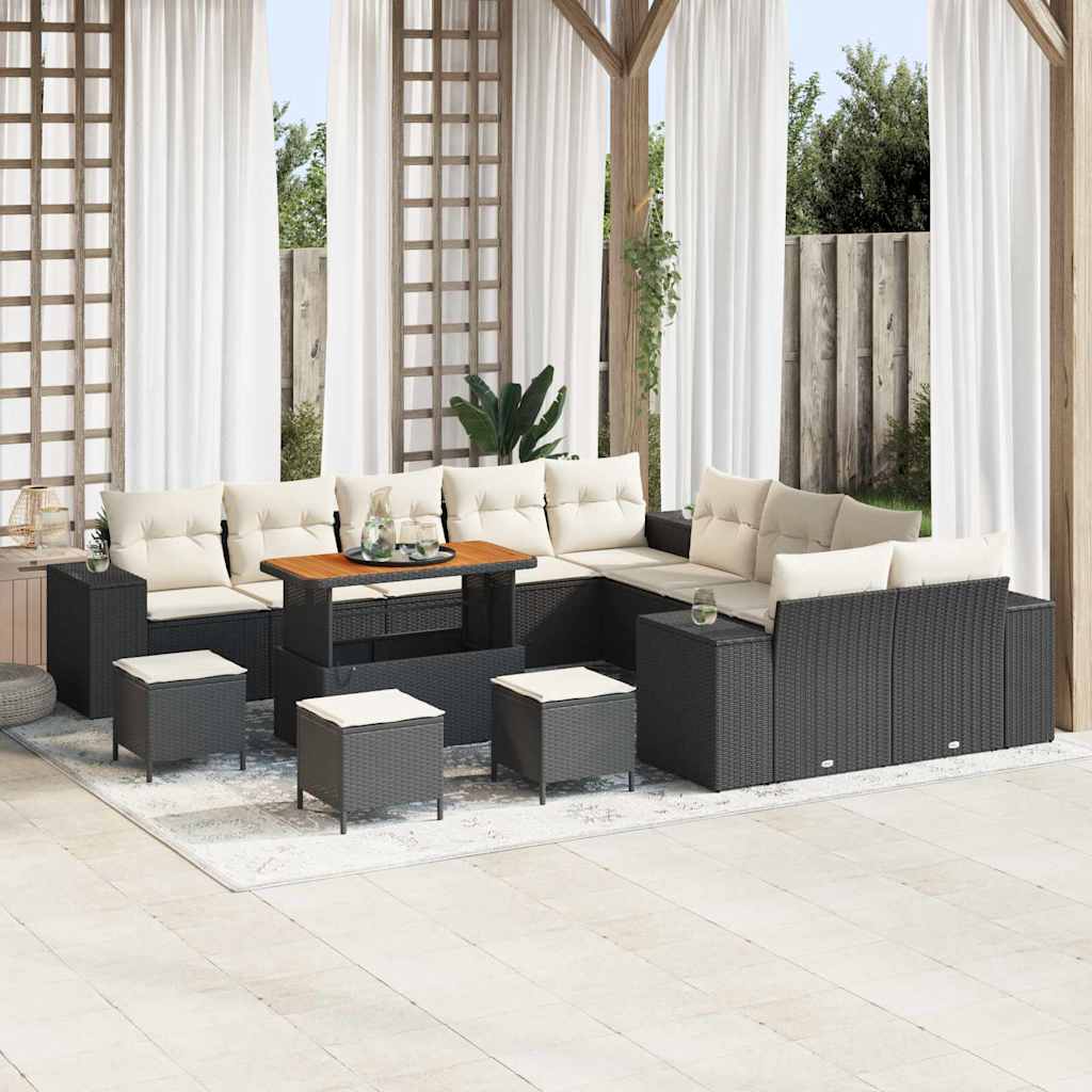 vidaXL Tuinbank Set met kussen 13 pcs Zwart poly rattan