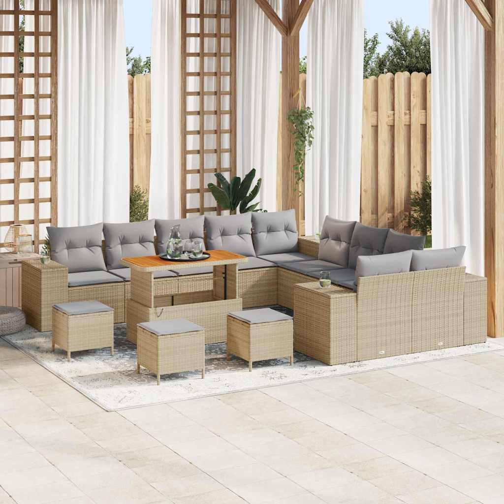 vidaXL Tuinbank Set met kussen 13 pcs Zwart poly rattan