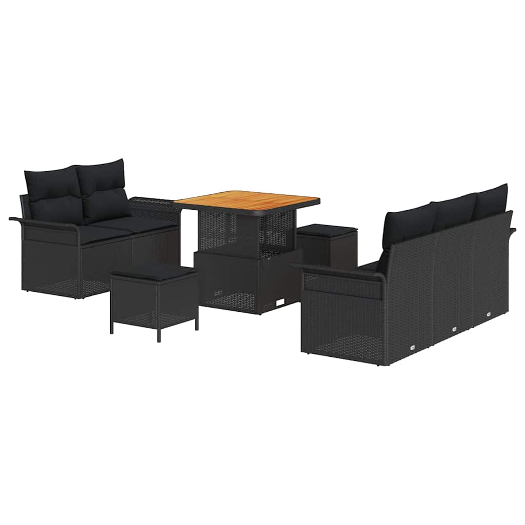 vidaXL Garden Sofa Set with cushions 8 pcs Black poly rattan