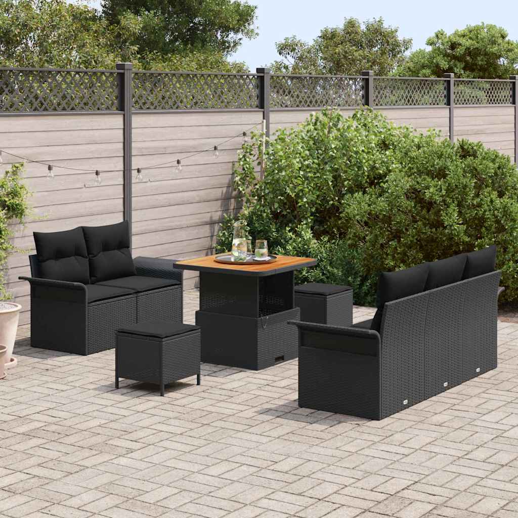 vidaXL Garden Sofa Set with cushions 8 pcs Black poly rattan