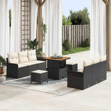 vidaXL Tuinbank Set met kussen 9 pcs Zwart poly rattan