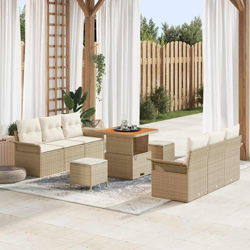 vidaXL Tuinbank Set met kussen 9 pcs Zwart poly rattan