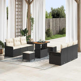 vidaXL Tuinbank Set met kussen 9 pcs Zwart poly rattan