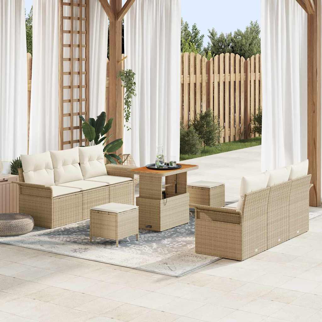 vidaXL Tuinbank Set met kussen 9 pcs Zwart poly rattan