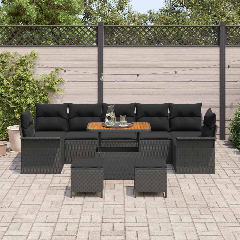 vidaXL Tuinbank Set met kussen 10 pcs Zwart poly rattan