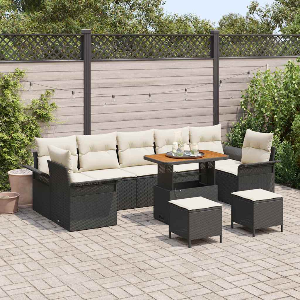 vidaXL Tuinbank Set met kussen 10 pcs Zwart poly rattan