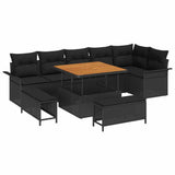 vidaXL Tuinbank Set met kussen 9 pcs Zwart poly rattan