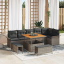 vidaXL Tuinbank Set met kussen 9 pcs Zwart poly rattan