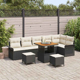 vidaXL Tuinbank Set met kussen 9 pcs Zwart poly rattan
