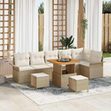 vidaXL Tuinbank Set met kussen 9 pcs Zwart poly rattan