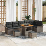 vidaXL Tuinbank Set met kussen 9 pcs Zwart poly rattan