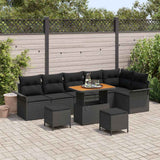 vidaXL Tuinbank Set met kussen 9 pcs Zwart poly rattan