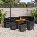 vidaXL Tuinbank Set met kussen 9 pcs Zwart poly rattan