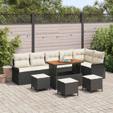 vidaXL Tuinbank Set met kussen 9 pcs Zwart poly rattan