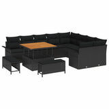 vidaXL Tuinbank Set met kussen 12 pcs Zwart poly rattan