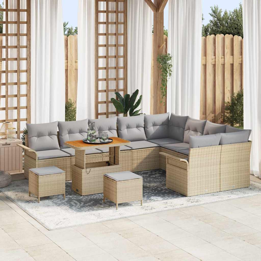 vidaXL Tuinbank Set met kussen 12 pcs Zwart poly rattan