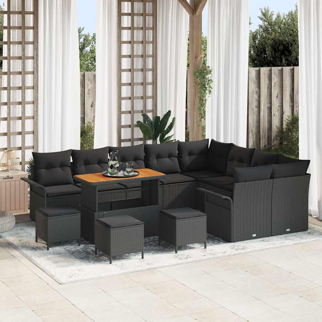 vidaXL Tuinbank Set met kussen 12 pcs Zwart poly rattan