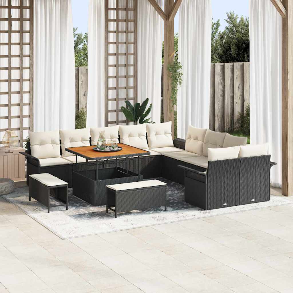 vidaXL Tuinbank Set met kussen 13 pcs Zwart poly rattan