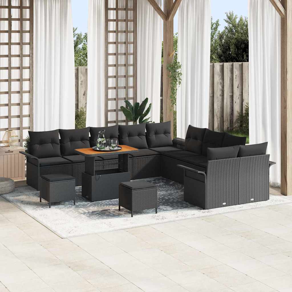 vidaXL Tuinbank Set met kussen 13 pcs Zwart poly rattan