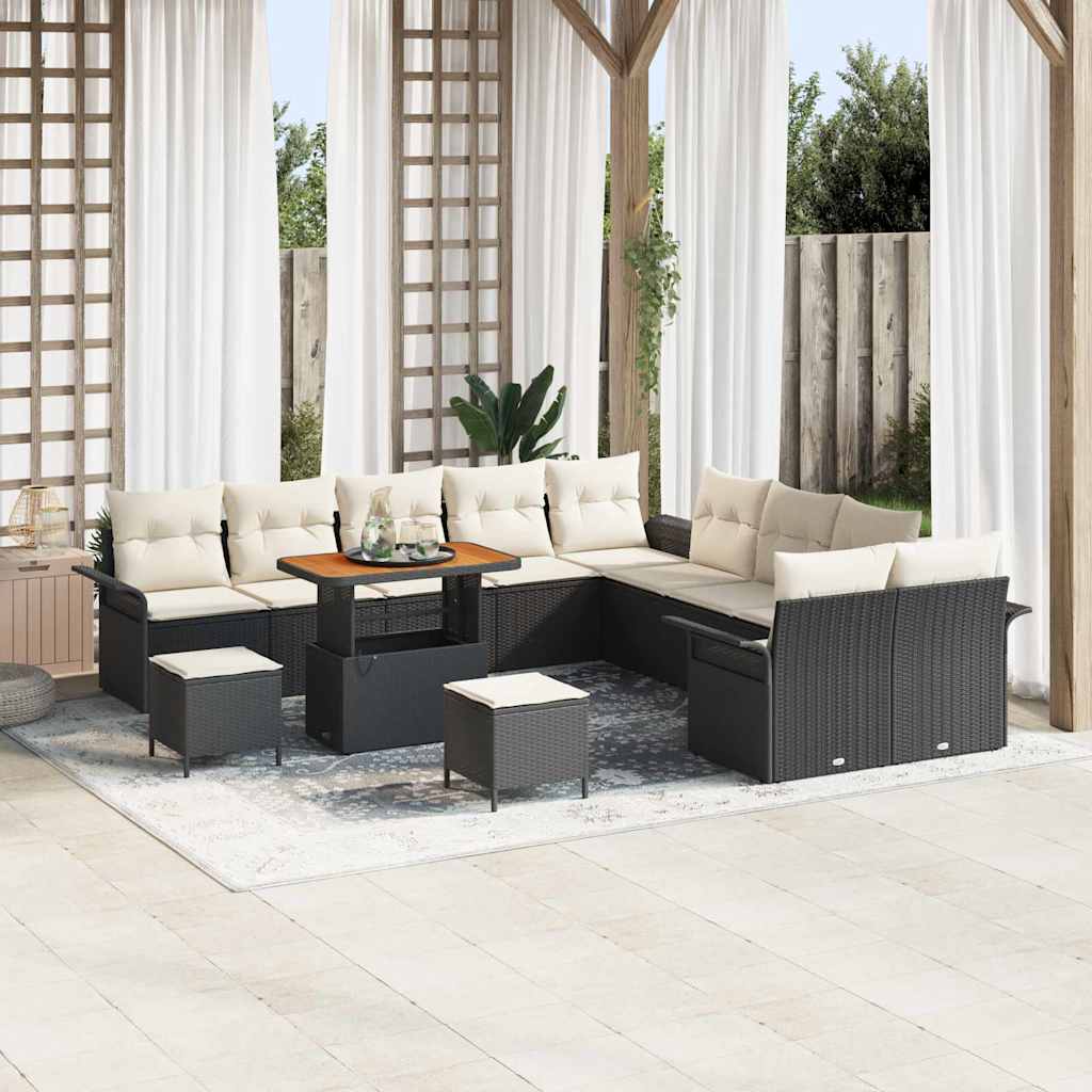vidaXL Tuinbank Set met kussen 13 pcs Zwart poly rattan