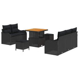 vidaXL Tuinbank Set met kussen 8 pcs Zwart poly rattan