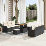vidaXL Tuinbank Set met kussen 9 pcs Zwart poly rattan