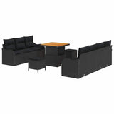 vidaXL Tuinbank Set met kussen 10 pcs Zwart poly rattan