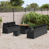 vidaXL Tuinbank Set met kussen 10 pcs Zwart poly rattan