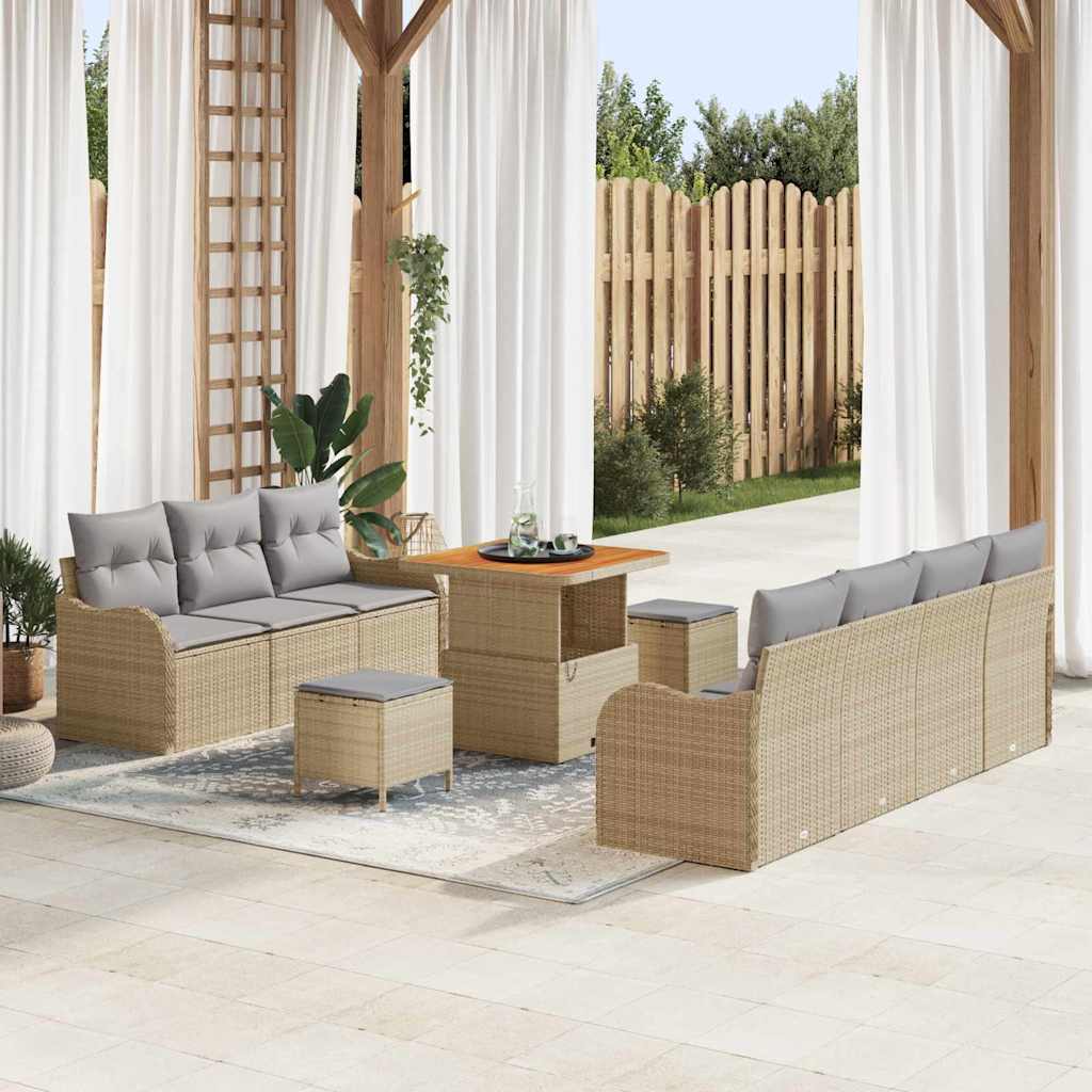 vidaXL Tuinbank Set met kussen 10 pcs Zwart poly rattan