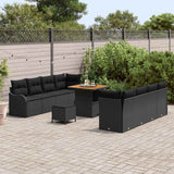 vidaXL Tuinbank Set met kussen 11 pcs Zwart poly rattan