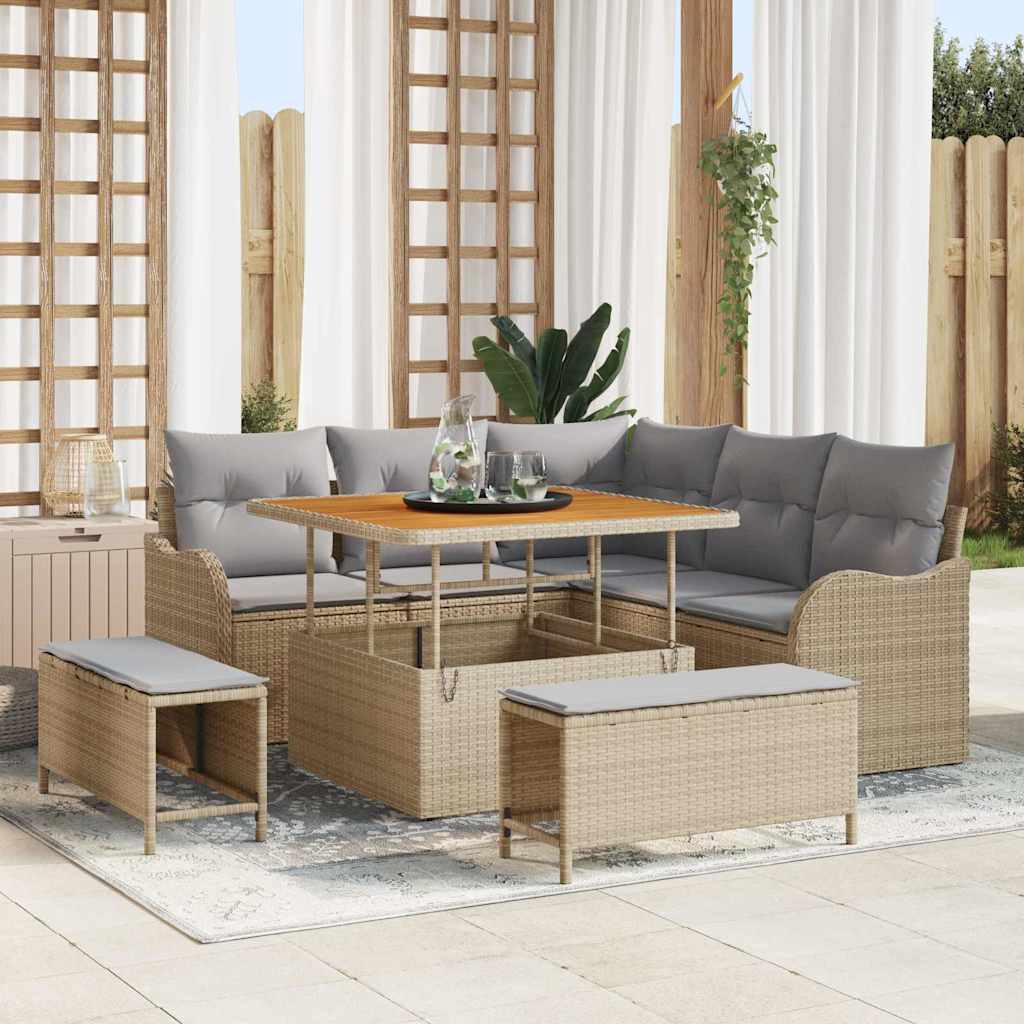 vidaXL Tuinbank Set met kussen 8 pcs Zwart poly rattan