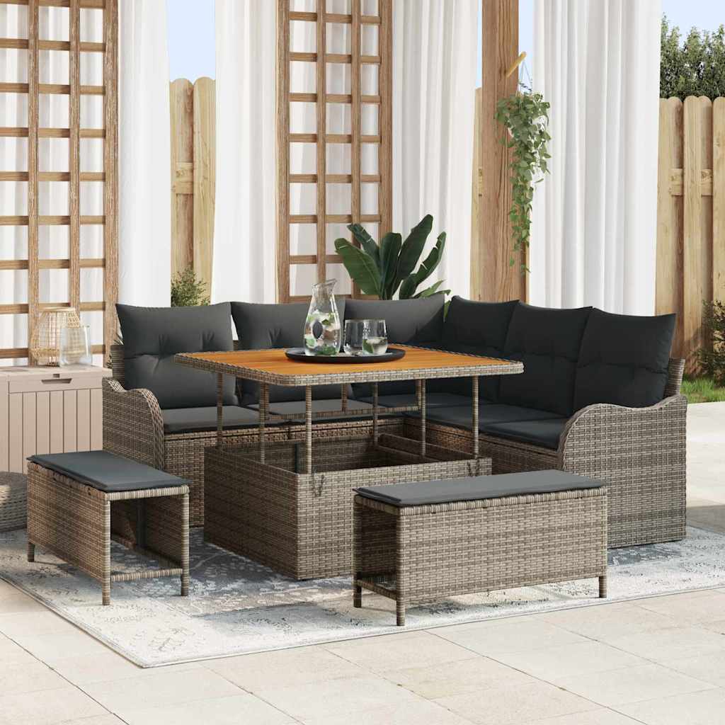 vidaXL Tuinbank Set met kussen 8 pcs Zwart poly rattan