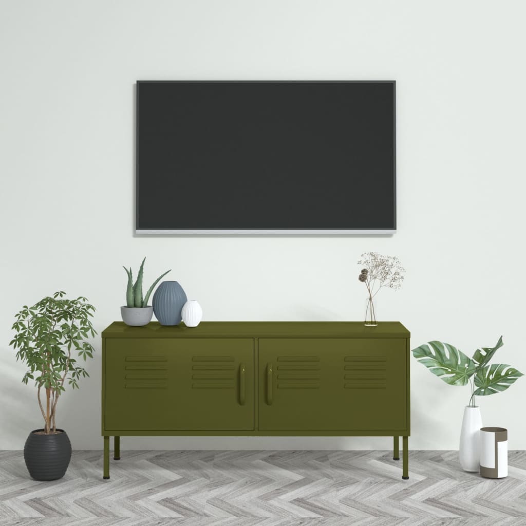 vidaXL TV Cabinet 105x35x50 cm Steel Olive Green