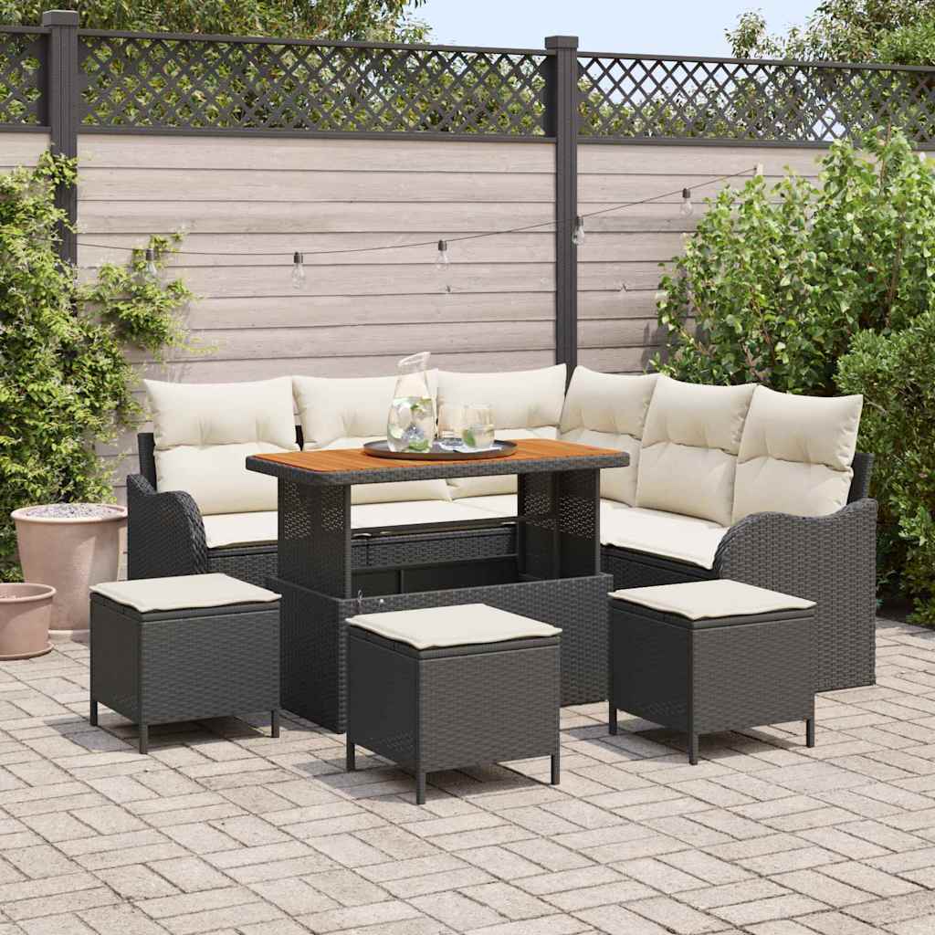 vidaXL Tuinbank Set met kussen 8 pcs Zwart poly rattan