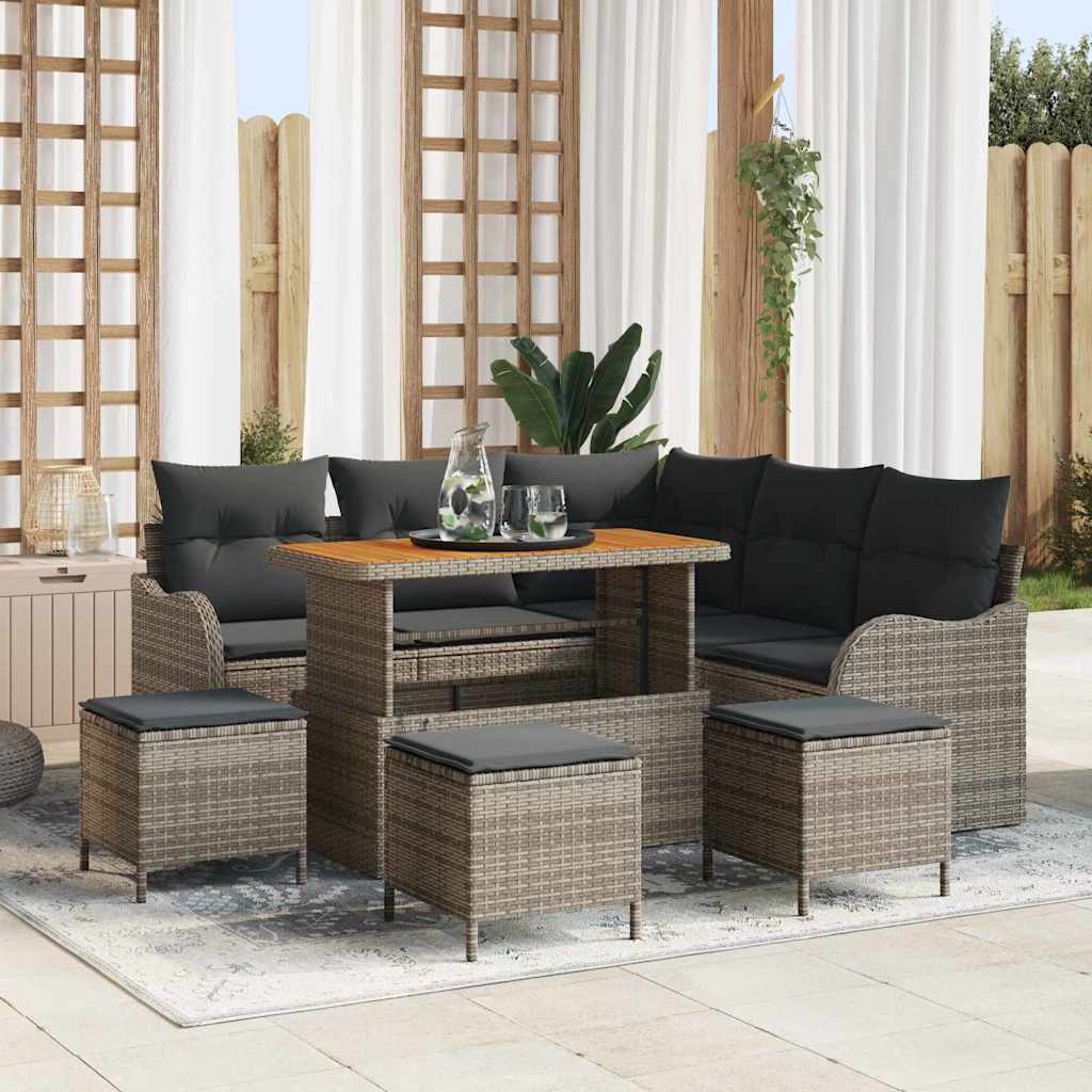 vidaXL Tuinbank Set met kussen 8 pcs Zwart poly rattan