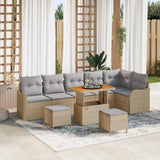 vidaXL Tuinbank Set met kussen 9 pcs Zwart poly rattan