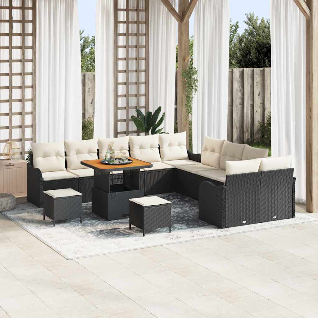 vidaXL Tuinbank Set 13 pcs Zwart poly rattan