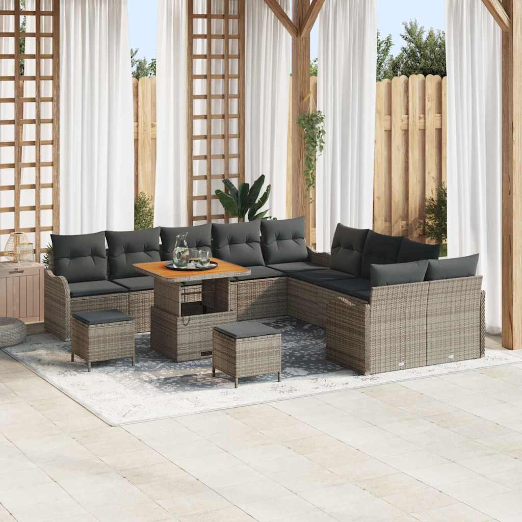 vidaXL Tuinbank Set 13 pcs Zwart poly rattan