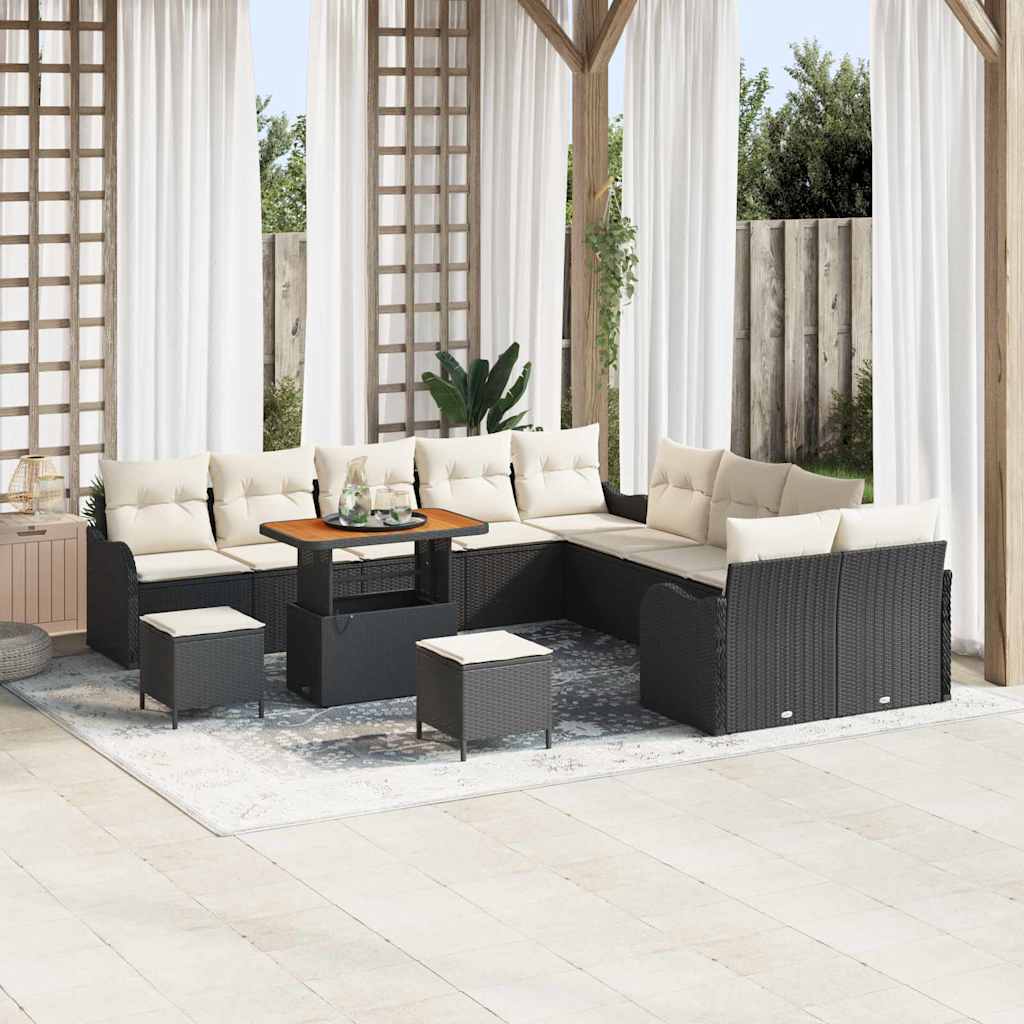 vidaXL Tuinbank Set 13 pcs Zwart poly rattan