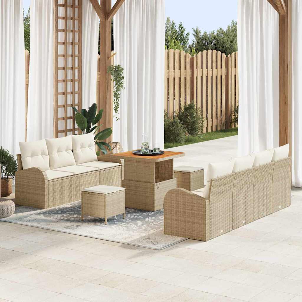 vidaXL Tuinbank Set met kussen 10 pcs Zwart poly rattan