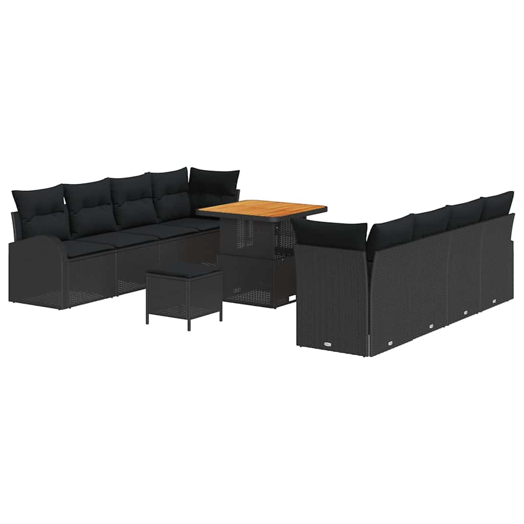 vidaXL Tuinbank Set met kussen 11 pcs Zwart poly rattan