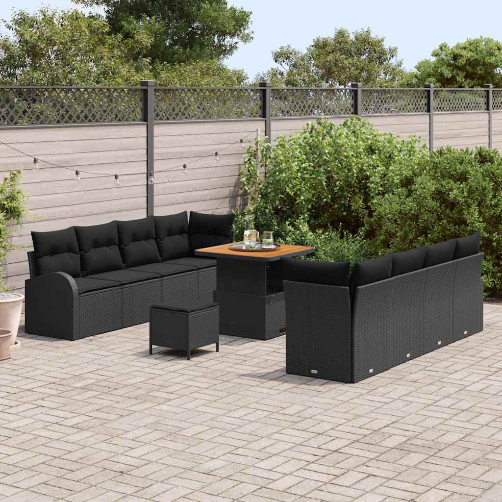 vidaXL Tuinbank Set met kussen 11 pcs Zwart poly rattan