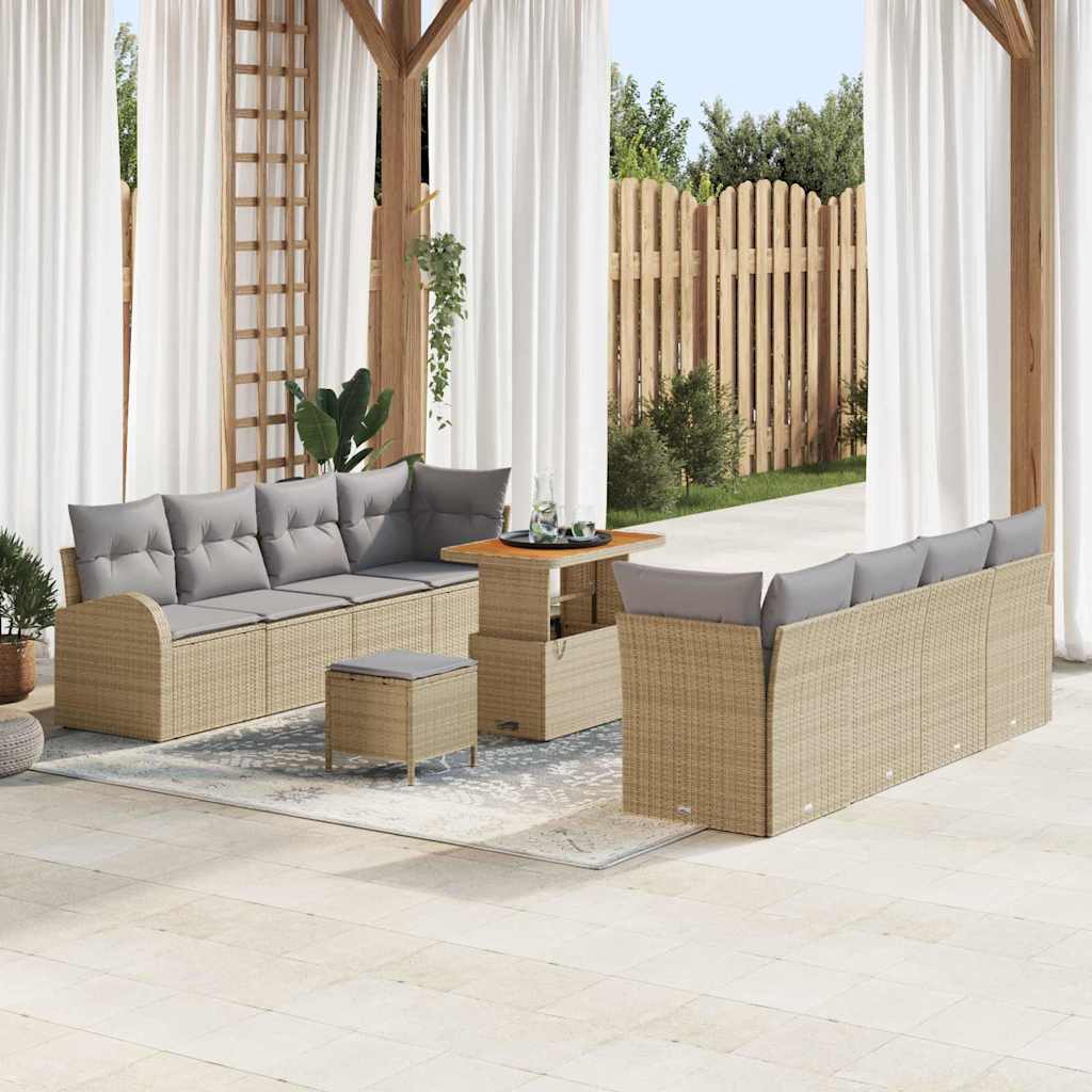 vidaXL Tuinbank Set met kussen 11 pcs Zwart poly rattan