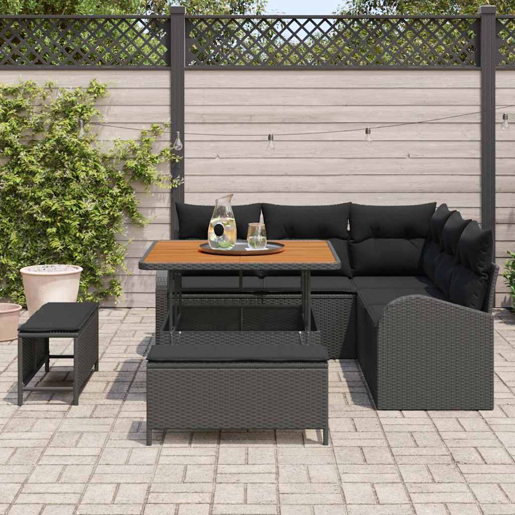 vidaXL Tuinbank Set met kussen 8 pcs Zwart poly rattan