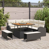 vidaXL Tuinbank Set met kussen 8 pcs Zwart poly rattan