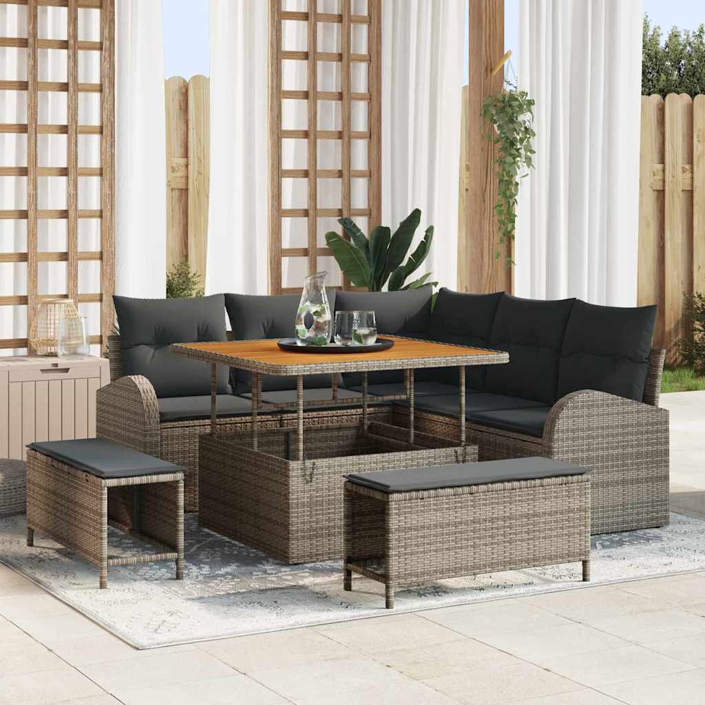 vidaXL Tuinbank Set met kussen 8 pcs Zwart poly rattan