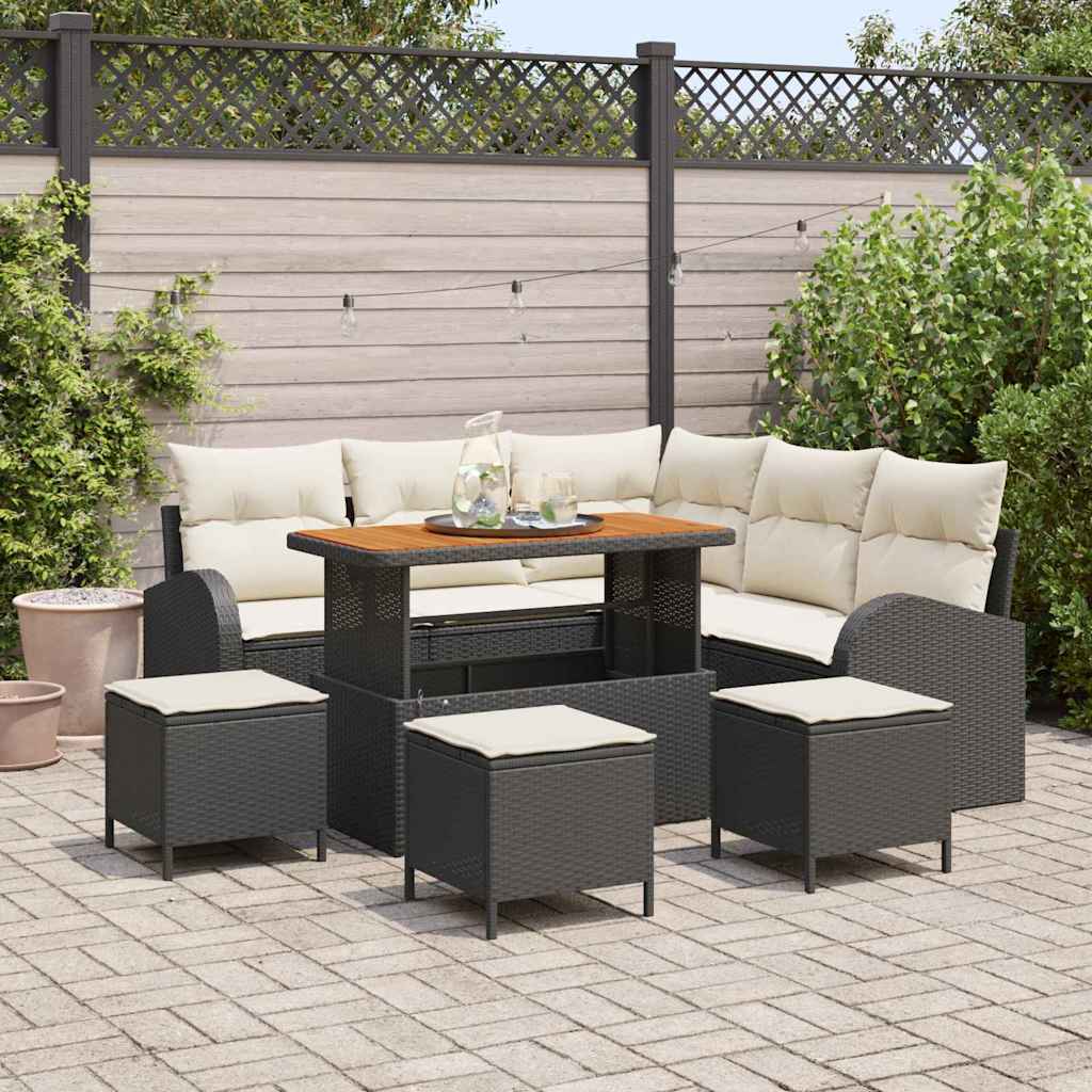vidaXL Tuinbank Set met kussen 8 pcs Zwart poly rattan
