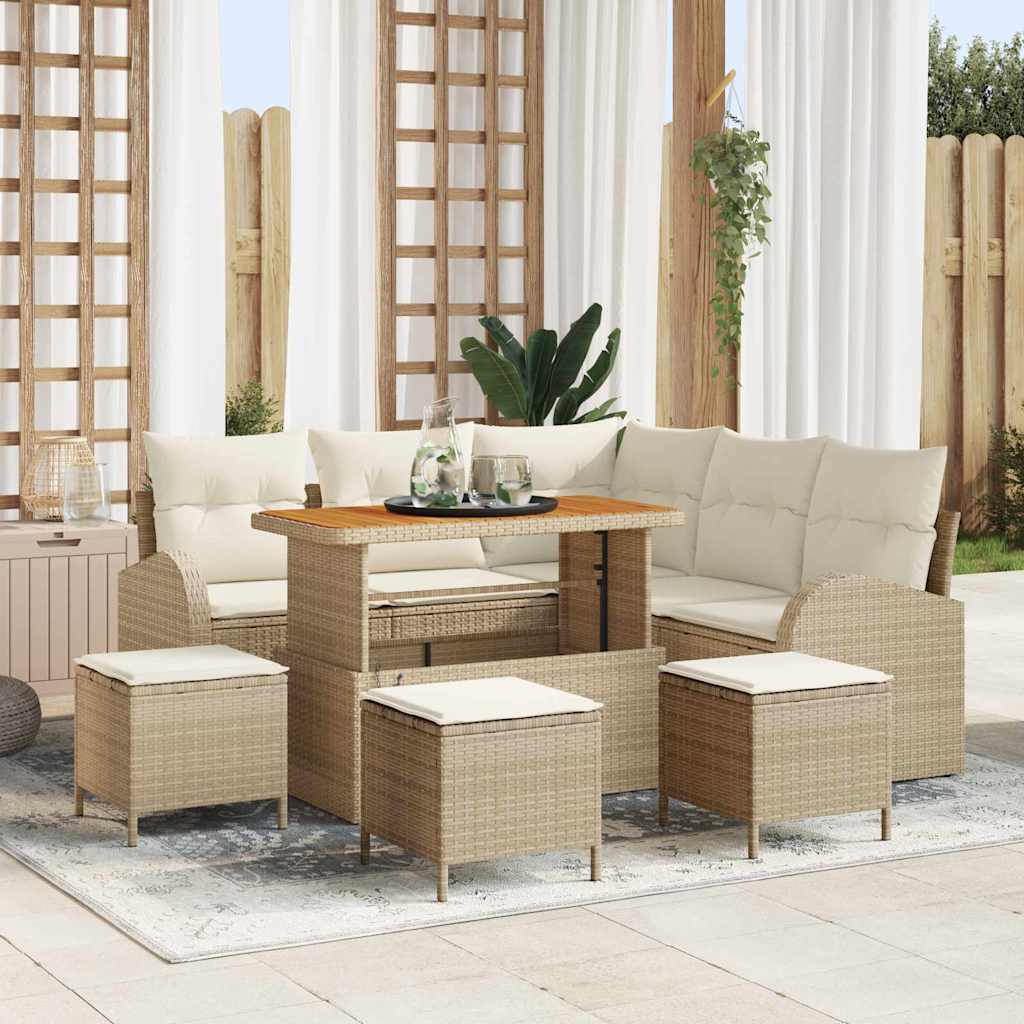 vidaXL Tuinbank Set met kussen 8 pcs Zwart poly rattan